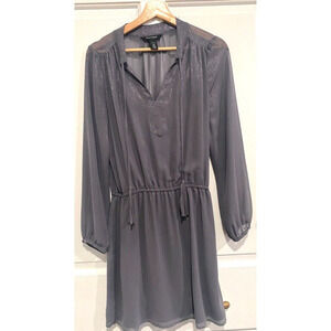 White House Black Market - Grey sheer , lined V-neck dress sheen women's size 6